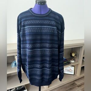 Brandini 100% Fine Merino Wool Navy Fair Isle Sweater Vintage Men’s XL